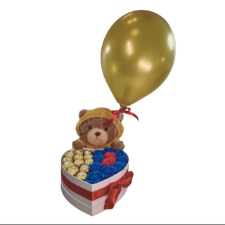 Królewskie Serce Ferrero z Misiem i Złotym Balonem – Ekskluzywny Box Prezentowy