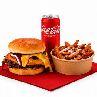 MEGA CHEESE BOX / Mega Chesse Smash + Frytki z Batata + Cola 0.33l