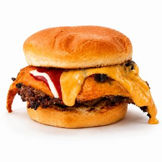 MEGA CHEESE SMASH z Panierowanym Serem, Cheddarem i sosem Serowym