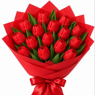 Bukiet 15 czerwonych tulipanów w ozdobnym papierze