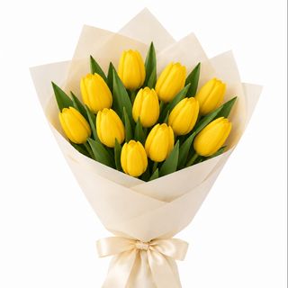 Bukiet 11 żółtych tulipanów w ozdobnym papierze