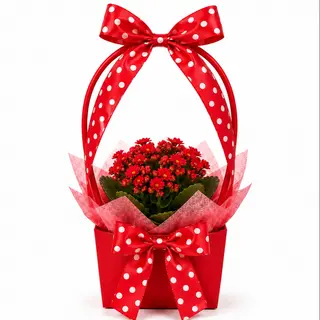 Kalanchoe czerwone w ozdobnym koszyczku