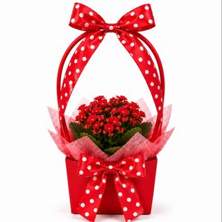 Kalanchoe czerwone w ozdobnym koszyczku