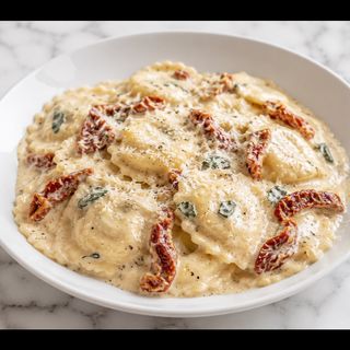 Ravioli z suszonymi pomidorami w sosie śmietankowym