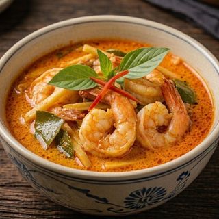Curry (czerwone) krewetki + Ryz