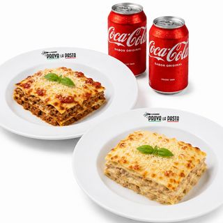 2 LASANHAS + 2 BEBIDAS POR UM PREÇO ESPECIAL