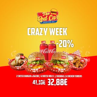 2 CheeseBurger & Bacon / 2 Bebidas / 6 CheeseRolls / 6 ChickenTender