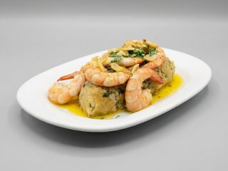 Migas De Bacalhau Com Camarão Frito