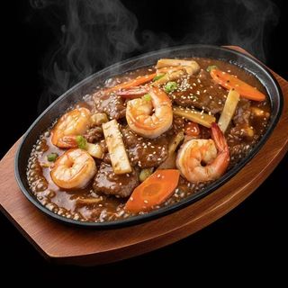 Gambas e Vaca na Chapa