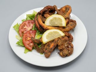 Polvo Panado com Arroz de Feijão