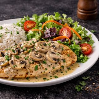 Bife de Frango do Campo com molho cogumelos 