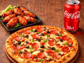 Combo 2 - Pizza 25cm + Bebida 33cl +asas de frango 8 piece