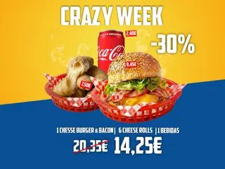 Cheese Burger & Bacon + 6 CheeseRolls + 1 Bebida
