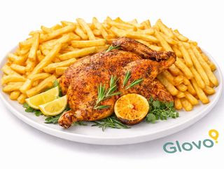 Meio frango com batatas