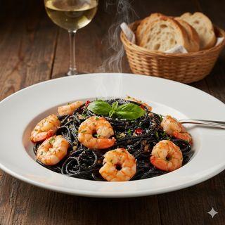 Linguini Nero con Gamberi