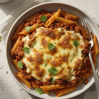 Menu penne à bolonhesa gratinada