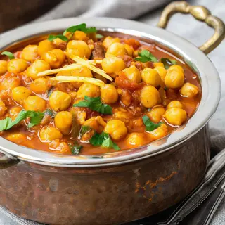 Channa Massala Com arroz ou naan.