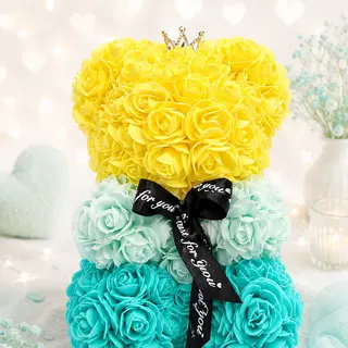 Urso de Rosas Amarelo, Branco e Verde