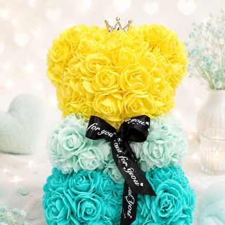 Urso de Rosas Amarelo, Branco e Verde