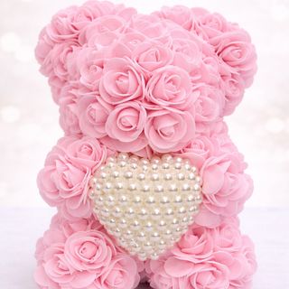 Urso de Rosas Rosa com Coração
