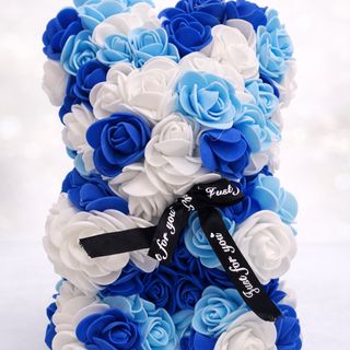 Urso de Rosas Azul ,Branco ,Azulão