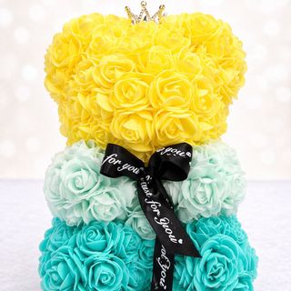 Urso de Rosas Amarelo ,Branco, Verde