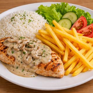 Bife de Frango c/molho de cogumelos