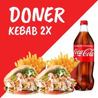 2 doner kebab +2 batata frita+Botle of cola (1 litre)