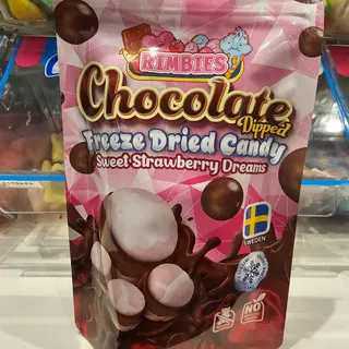 Rimbies - Goma de morango coberta em chocolate Liofilizado