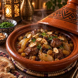 Tajine de Carne com Cebola, Passas e Mel