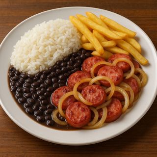 Refeição completa de salsicha Toscana acebolada