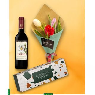 PACK Cone de 3 Tulipas + Chocolate + Vinho tinto