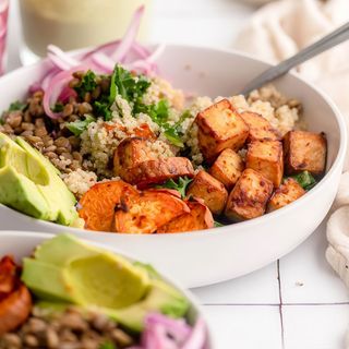 Mediterranean Smoked Tofu Quinoa Salad