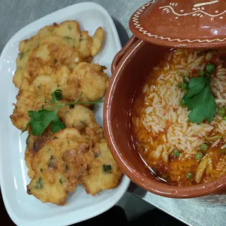 Pataniscas com arroz de tomate