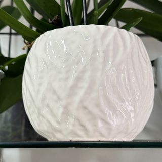 Vaso médio arredondado branco com nervuras 