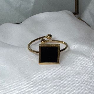 Anel dourado quadrado preto em aço inoxidável ajustável