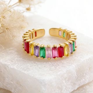 Anel aço inoxidável com zirconias coloridas