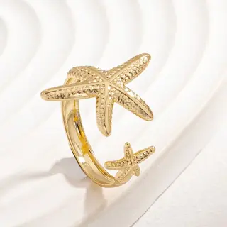 Anel dourado aço inoxidável com estrelas