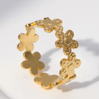 Anel flores dourado em aço inoxidável ajustável