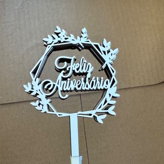 Placa de madeira Feliz Aniversario