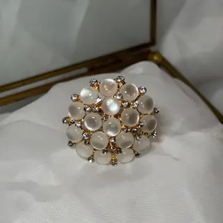 Anel em aço inoxidável grande com pérolas ajustável