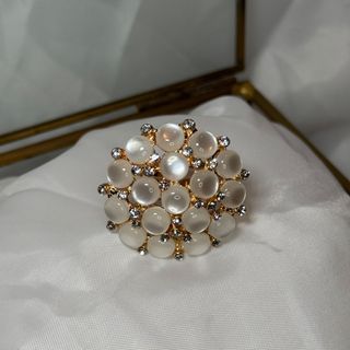 Anel em aço inoxidável grande com pérolas ajustável