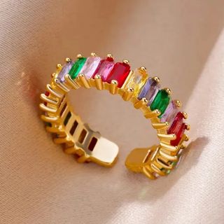 Anel em aço inoxidável com zirconias coloridas  