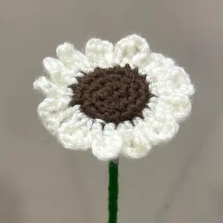 Margarida branca com castanho em crochet