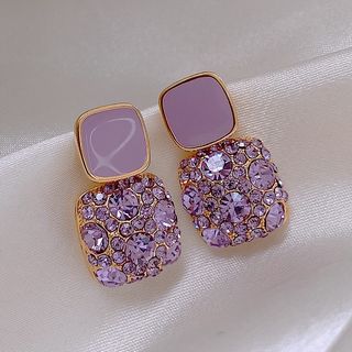 Brincos lilás quadrados com brilhantes