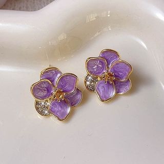 Brincos flores lilás em aço inoxidável