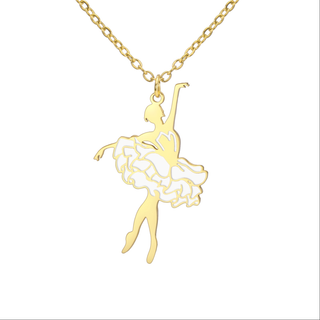 Colar dourado em aço inoxidável com pendente bailarina