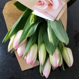 Ramo com tulipas e cartão