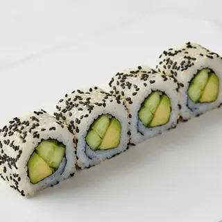 Vegan uramaki with avocado and pepino and topped sesam 8 pcs