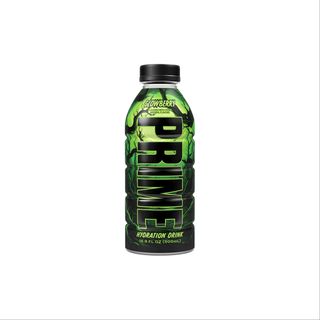 bottle of Prime Hydration drink in the Glowberry flavor